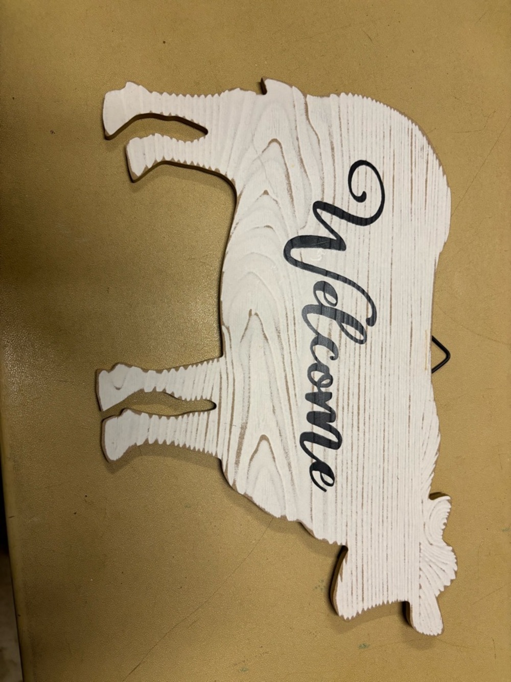 Wooden Cow Welcome Sign - White with Black Script